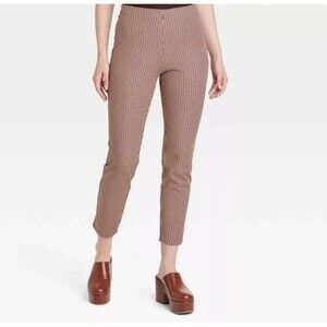 NWT Skinny Ankle Brown Plaid Pants, High Rise Bi-Stretch A New Day